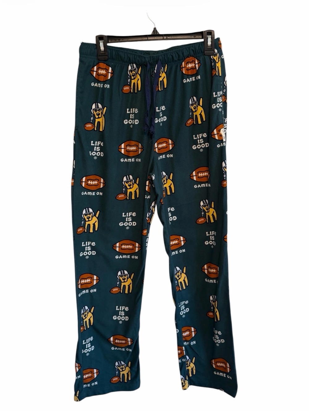 Life Is Good Boys Football Print Pajama Pants in Dark Teal and Orange